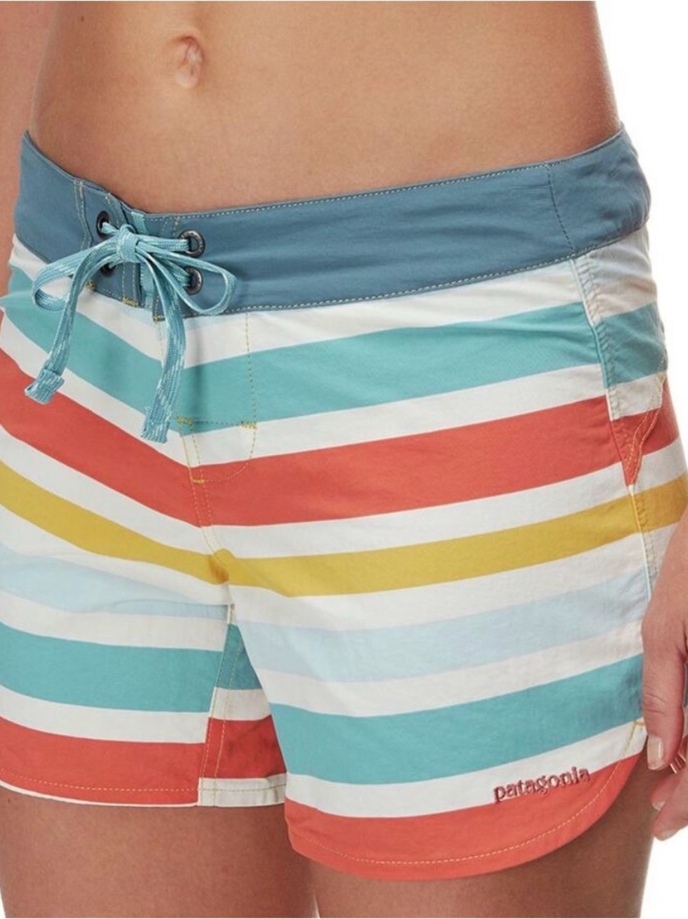 Patagonia Wavefarer Board Shorts sz 14 Striped in Teal, Coral & Yellow like new